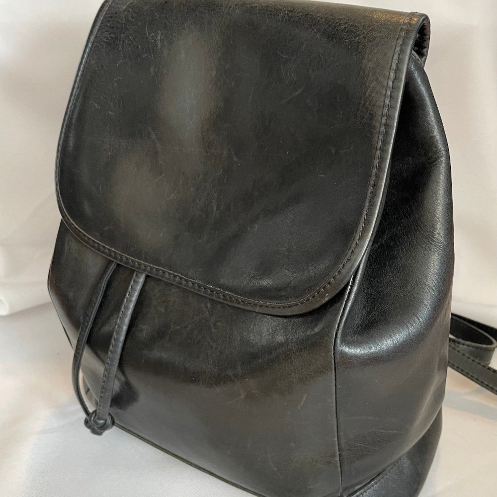 LL Bean Vintage Black Leather Backpack
